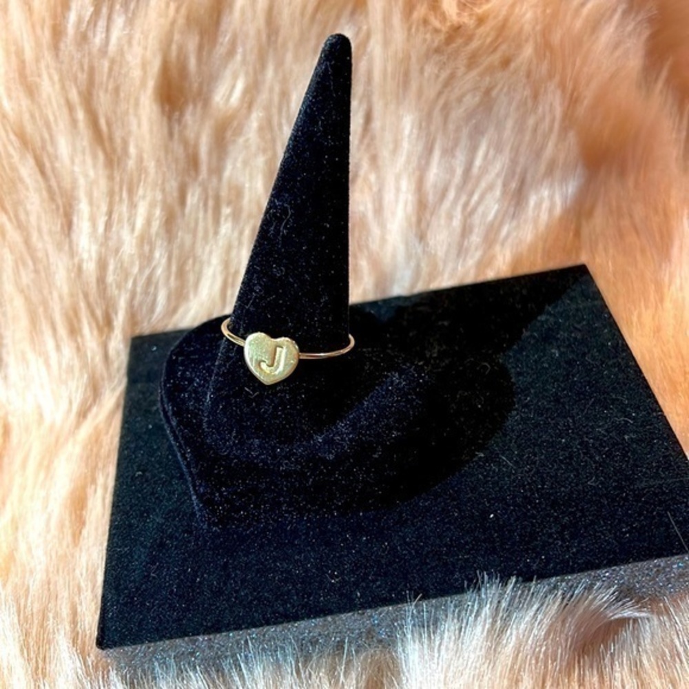 💖💍 J 💍 Personalized-Initial Heart Ring Stainless Steel Gold‎ Tone ADJUSTABLE